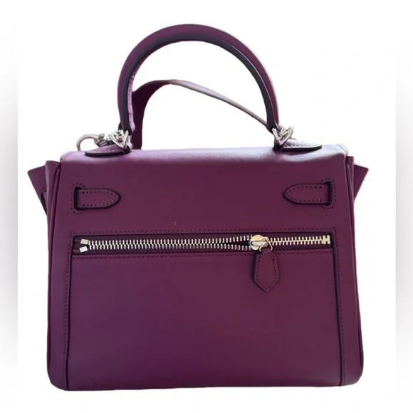 Designer- style Purple Top-Grain Leather Handbag - Picture 3 of 10